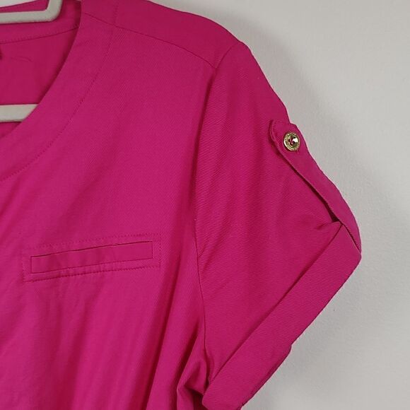 Halston Button Front Dress Bright Rose Size M NWOT - Picture 3 of 11